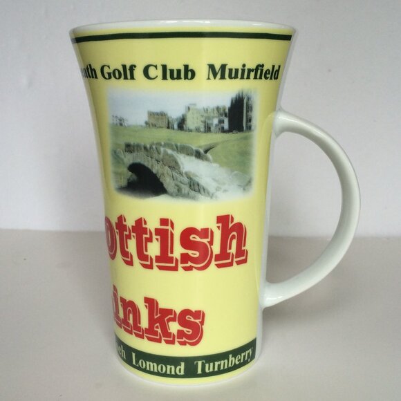Scotland Links Golf Clubs Coffee Mug Yellow Ceramic 15th Century Golf 20 oz - Picture 1 of 9